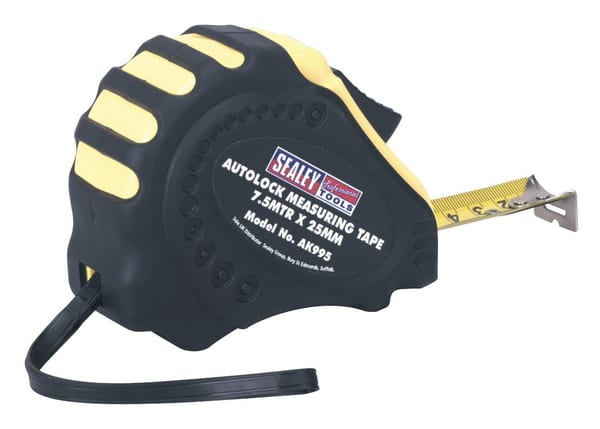 Autolock measuring tape 7.5m (25ft) x 25mm, metric/imperial measuring tool.