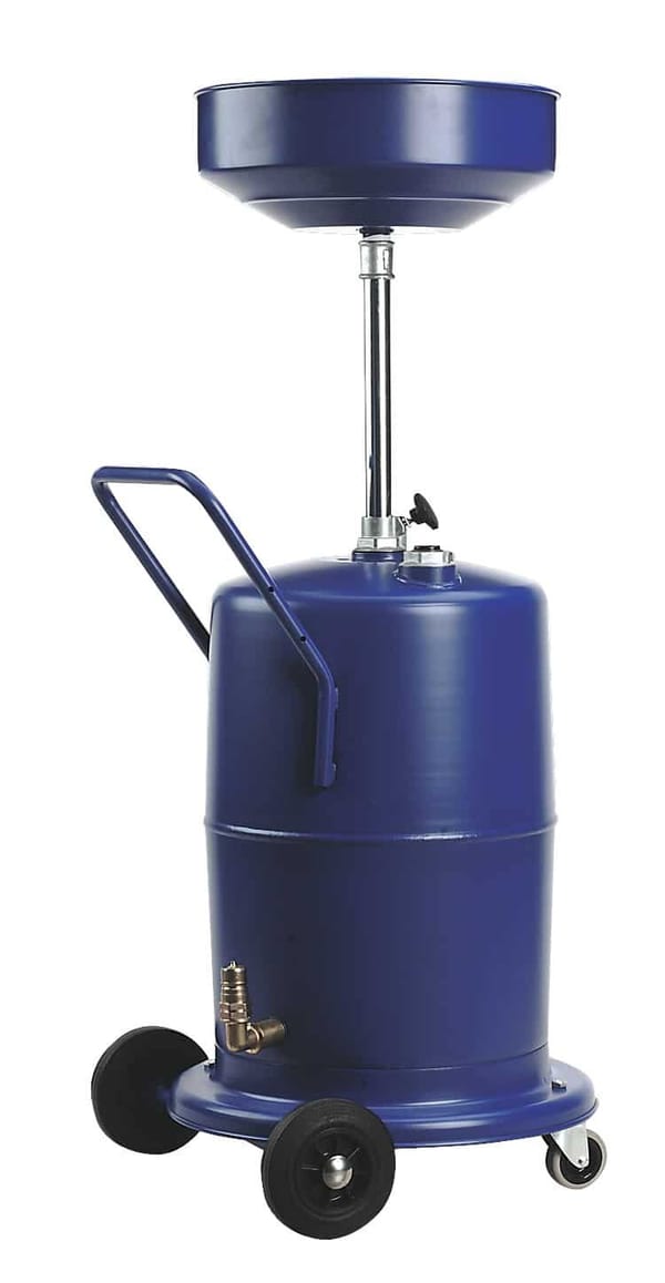 75ltr Mobile Oil Drainer with wheels for easy transport and pump-away functionality.