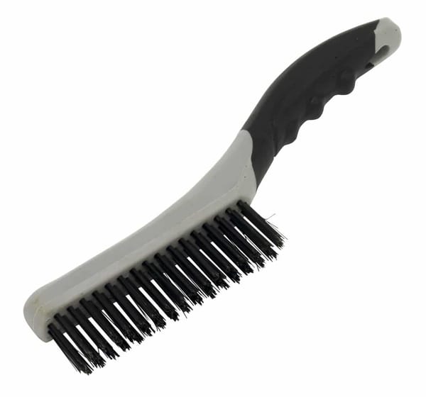 Pet grooming brush featuring a rubber grip handle and fine bristles for effective fur removal and detangling.