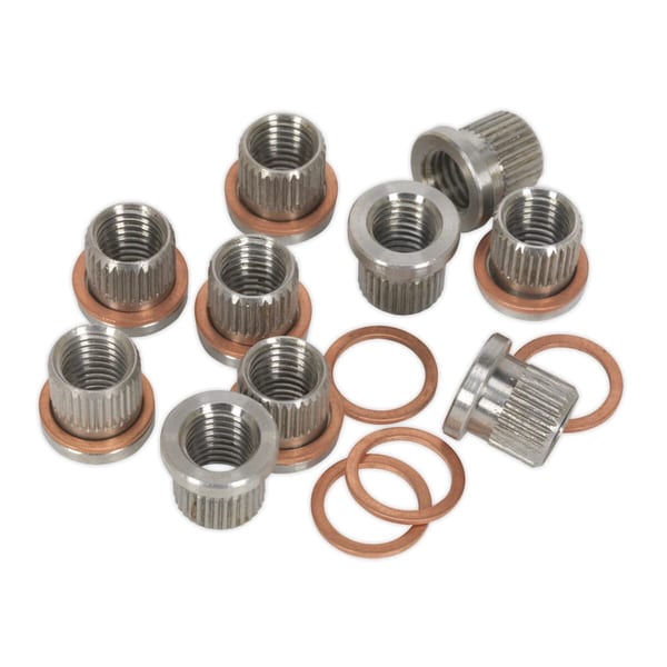 Brake Calliper Thread Repair Kit with threaded inserts and washers for vehicle service.