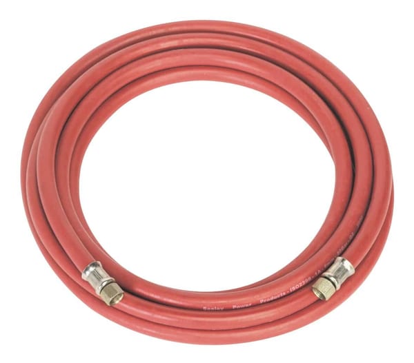 5m red air hose Ø8mm with 1/4" BSP unions for compressors and power tools
