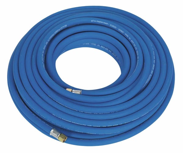 20m heavy-duty air hose Ø8mm with 1/4" BSP unions for compressors and power tools.