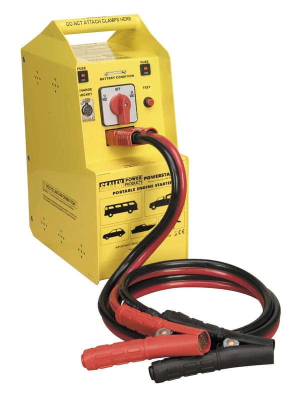 PowerStart Emergency Power Pack 900hp for 12/24V vehicles, ideal for garage and mobile use.
