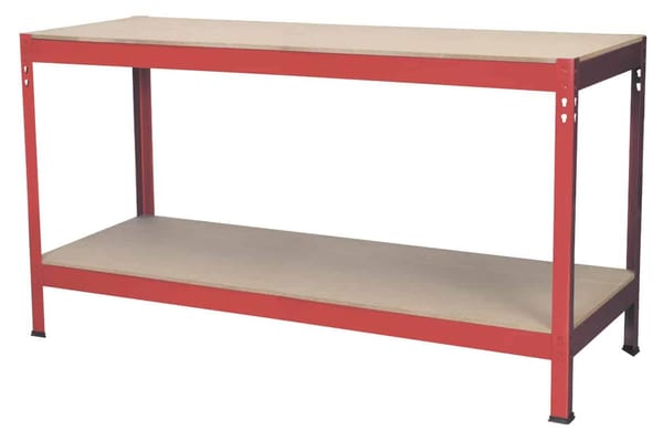 Steel workbench with wooden top and lower shelf, 1.53 meters long, ideal for workshops