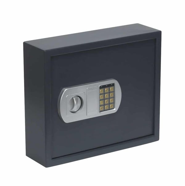 Digital security safe featuring a keypad lock for secure storage of valuables and important items, designed for home or office use.