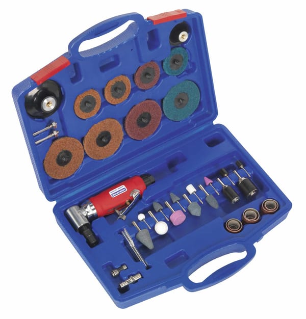 Generation Air Angle Die Grinder/Sander Kit 42pc in blue case with various attachments.
