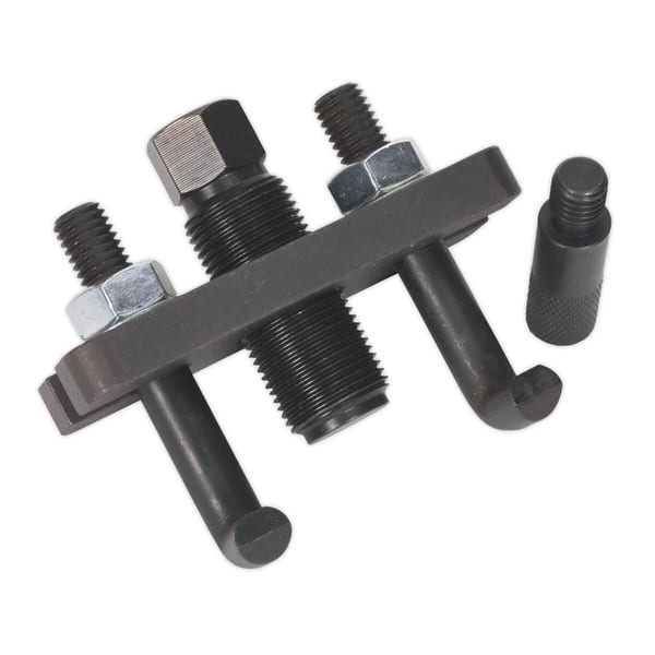 Heavy-duty puller tool set featuring multiple bolts and a central threaded rod for mechanical applications.