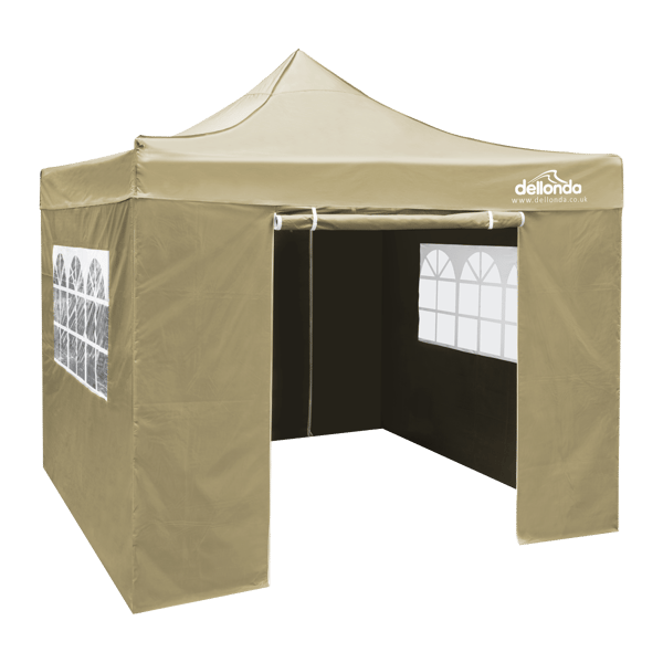 Premium 2x2m Pop-Up Gazebo & Side Walls, PVC Coated, Water-Resistant Fabric, Supplied with Carry Bag, Rope, Stakes & Weight Bags - Beige