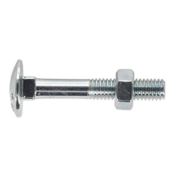 Chrome plated hex bolt with a flat head and nut, ideal for fastening applications in construction and machinery.