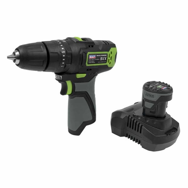 SENCO cordless drill featuring adjustable torque settings and a rechargeable battery, ideal for various drilling tasks.