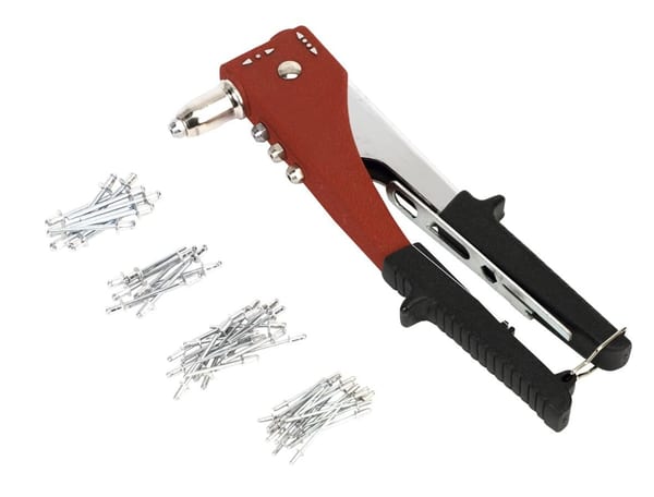 Two-Way Riveting Kit with riveter tool and assorted rivets for bodyshop and garage use.