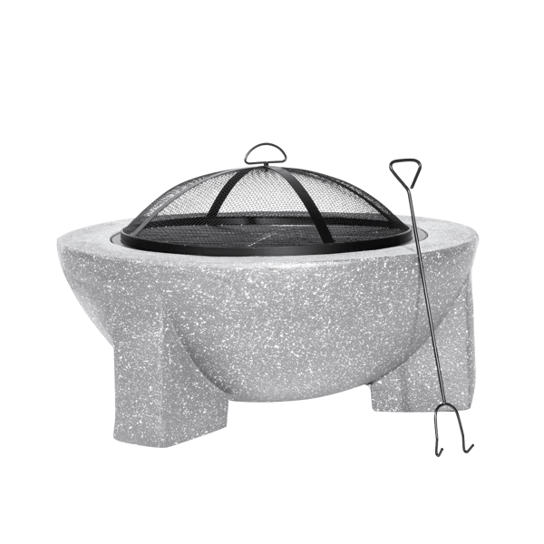 Round MgO Fire Pit with BBQ Grill & Safety Mesh Screen 75cm - Light Grey