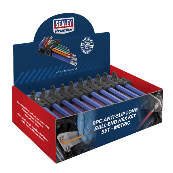 Long Colour-Coded Ball-End Hex Key Set 9pc - Display Box of 10