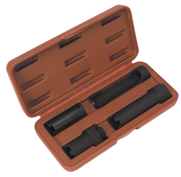 4-piece diesel injector socket set for HGV, stored in a durable case.