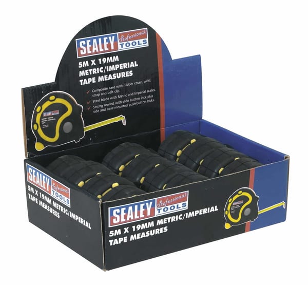 12-pack 5m Rubber Measuring Tapes in Metric/Imperial in display box