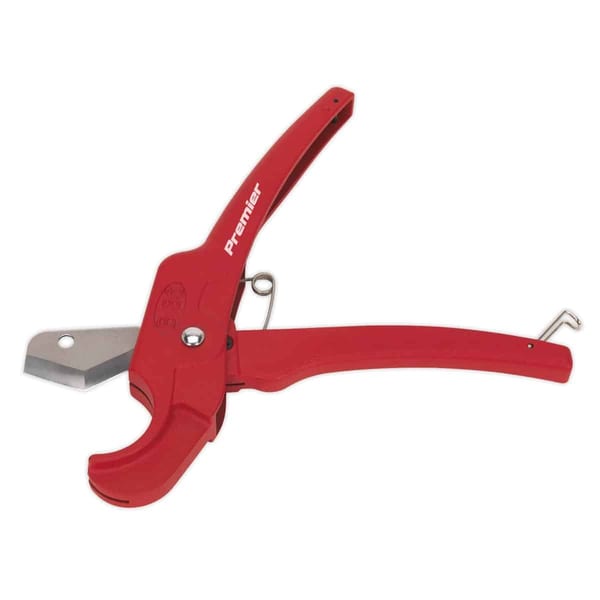 Premier red pipe cutter tool designed for precise cutting of pipes and tubing, featuring a sharp blade and ergonomic handle.