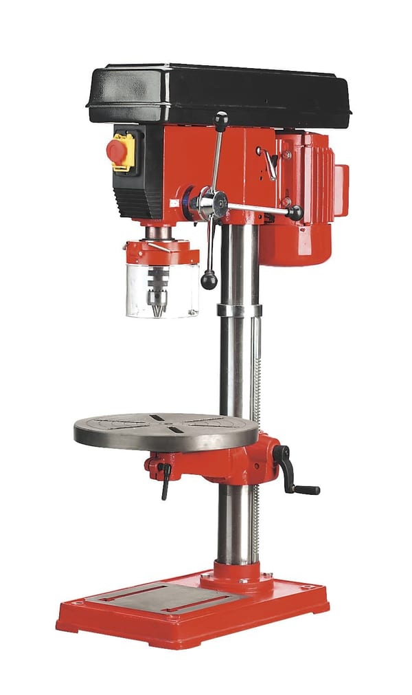 Pillar Drill 16-Speed, 750W/230V, adjustable height, ideal for precision drilling.