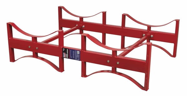 Durable red 2 drum storage racking for safe barrel storage.