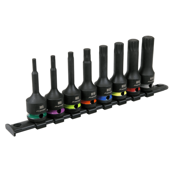 Spline Impact Socket Bit Set 1/2"Sq Drive 8pc