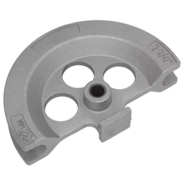 Grey weight plate with three holes, designed for strength training and fitness equipment, suitable for various weightlifting exercises.