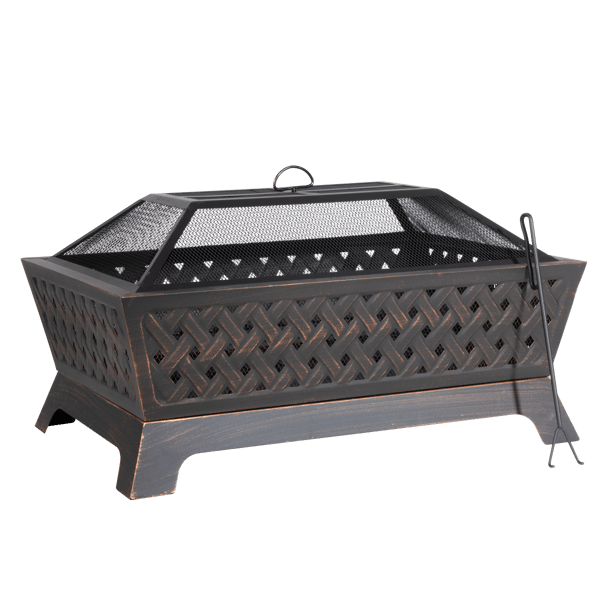 89cm Rectangular Outdoor Fire Pit, Antique Bronze Effect