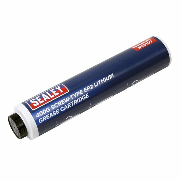 Sealey 400g screw-type EP2 lithium grease cartridge, designed for efficient lubrication in various applications.