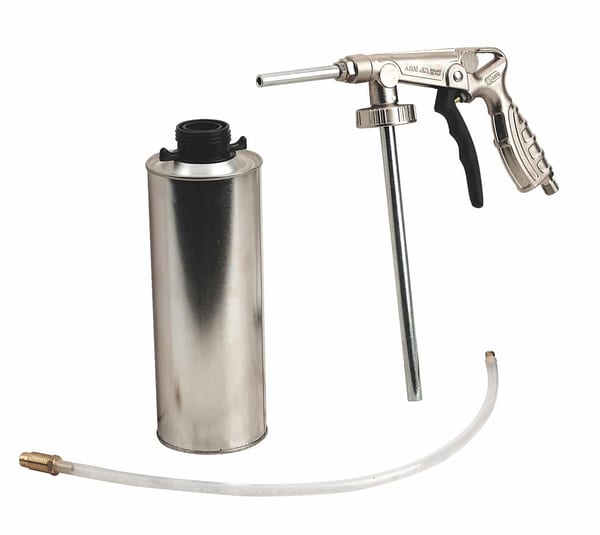 Industrial air blow gun set including a metal canister, nozzle, and flexible hose for efficient air cleaning and drying tasks.