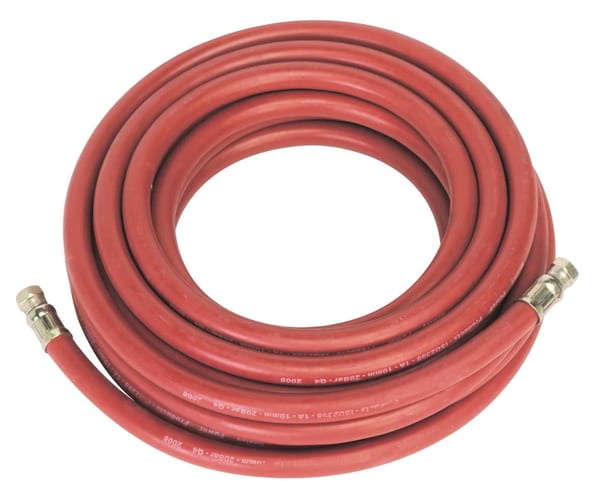 10m air hose with Ø10mm diameter and 1/4" BSP unions, ideal for compressors and power tools.
