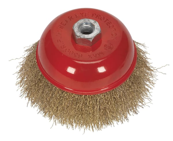 Brassed steel cup brush Ø125mm with M14 x 2mm fitting for power tools