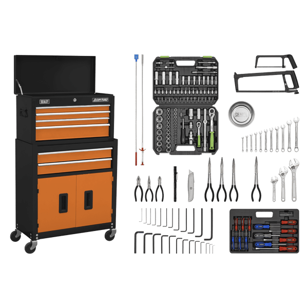 American PRO(R) Topchest & Rollcab Combination 6 Drawer with 170pc Tool Kit - Orange/Black