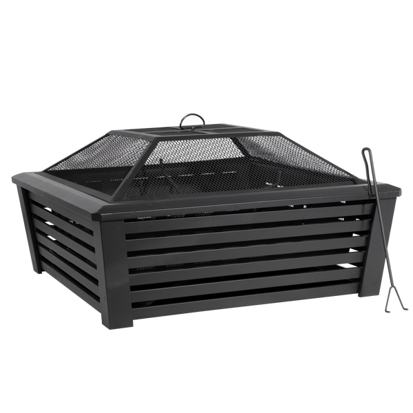 89cm Square Outdoor Fire Pit, Black