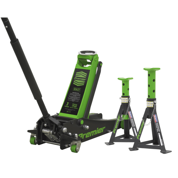 Trolley Jack 3 Tonne & Axle Stands (Pair) 3 Tonne per Stand Combo
