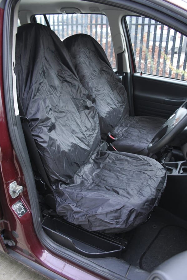 2-piece lightweight front seat protector set for vehicle service in black.