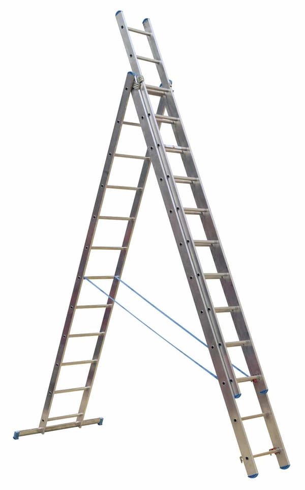 Aluminium extension combination ladder 3x12 EN 131 for versatile use in janitorial and outdoor tasks.