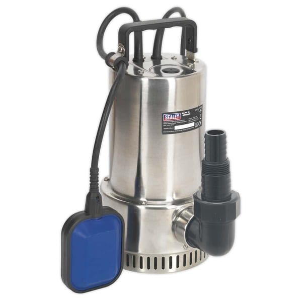 Submersible stainless water pump, 250L/min, 230V with automatic float switch