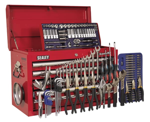 Red 5 drawer topchest with ball bearing runners and 138 piece tool kit