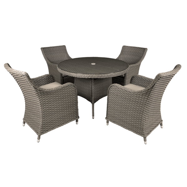 Chester Rattan Wicker Outdoor Dining Set with Tempered Glass Tabletop 5pc