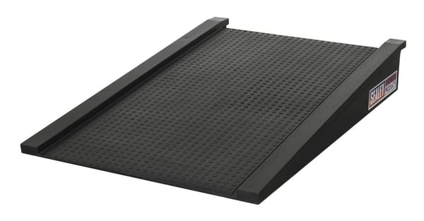 Black work floor ramp for garage use, featuring a textured surface for non-slip traction.