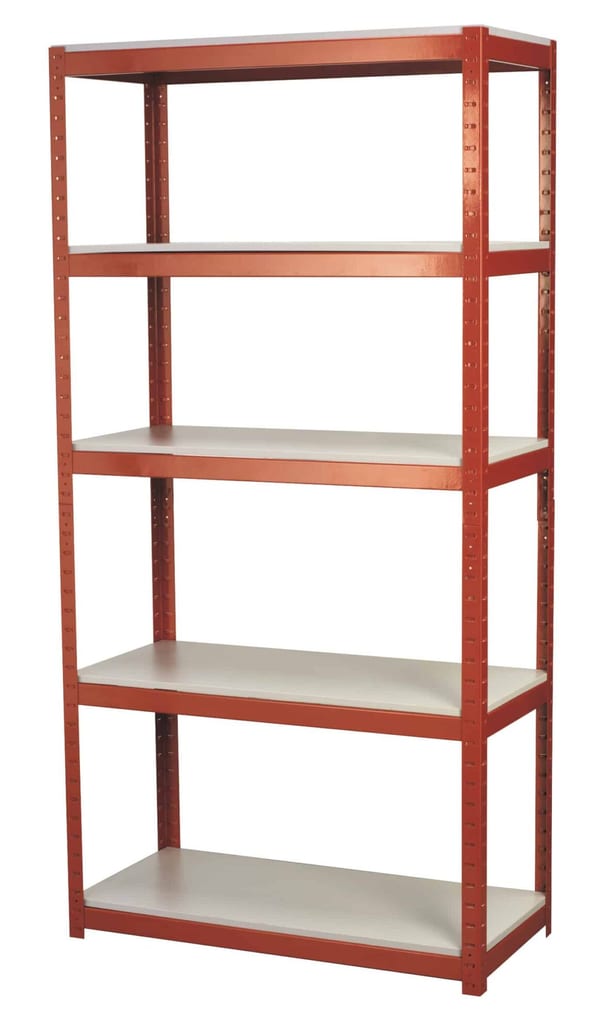 Racking unit with 5 shelves, each supporting 500kg, ideal for storage.