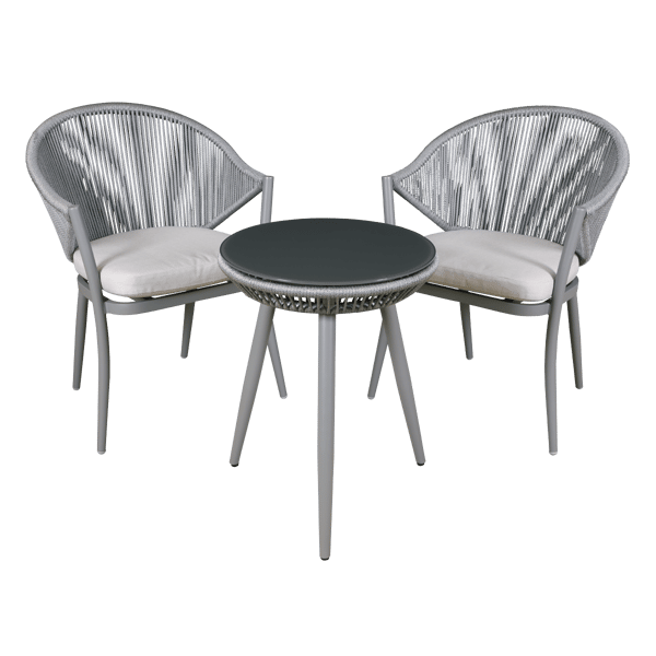 Echo Aluminium Balcony Set with Tempered Glass Tabletop 3pc