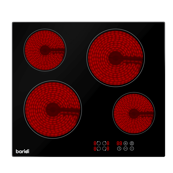 Integrated Ceramic Hob with 4 Cooking Zones 60cm - Black Glass