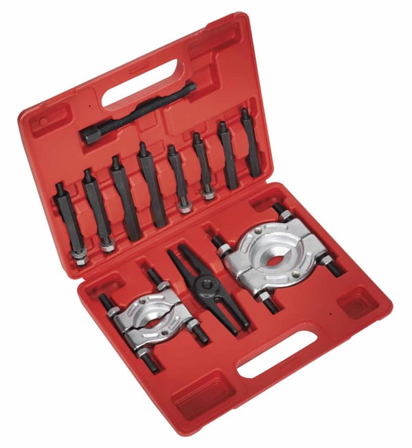 12pc Double Mechanical Bearing Separator Puller Set in red case for garage and vehicle service.
