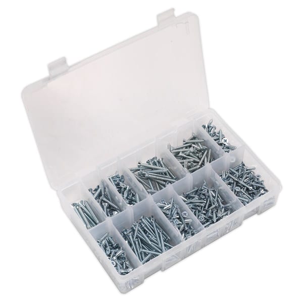 Zinc Plated Self-Tapping Countersunk Pozi Screw Assortment 600pc