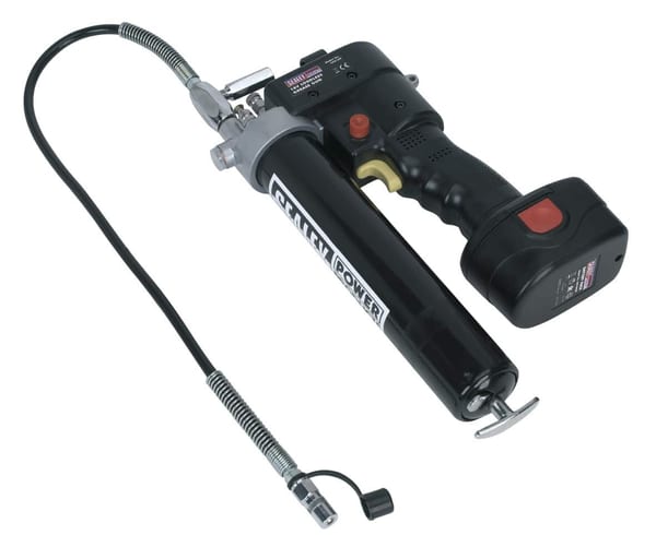 Cordless 18V Grease Gun for efficient lubrication in garage and automotive applications.
