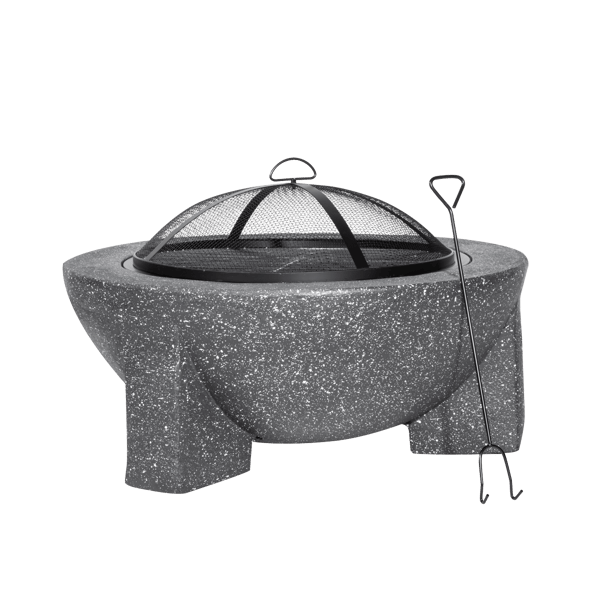 Round MgO Fire Pit with BBQ Grill & Safety Mesh Screen 75cm - Dark Grey