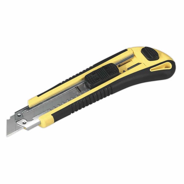 Heavy-duty retracing knife with snap-off blade, ideal for precision cutting.