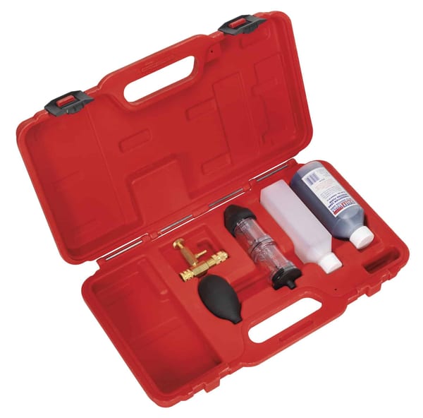 Combustion leak detector kit in red case for vehicle cooling system diagnostics
