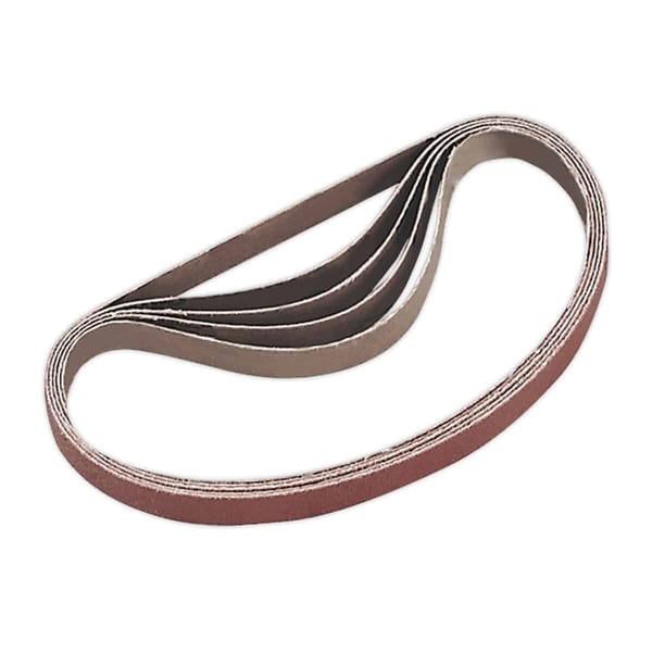 Multi-strip sanding belt set featuring various grits for woodworking and metalworking applications, ideal for achieving smooth finishes.