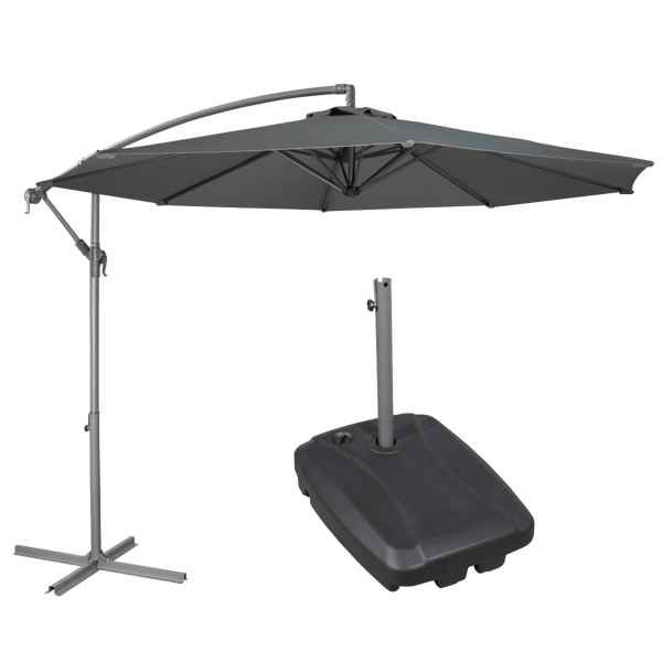 Banana Parasol with Cover & Base 3m - Grey