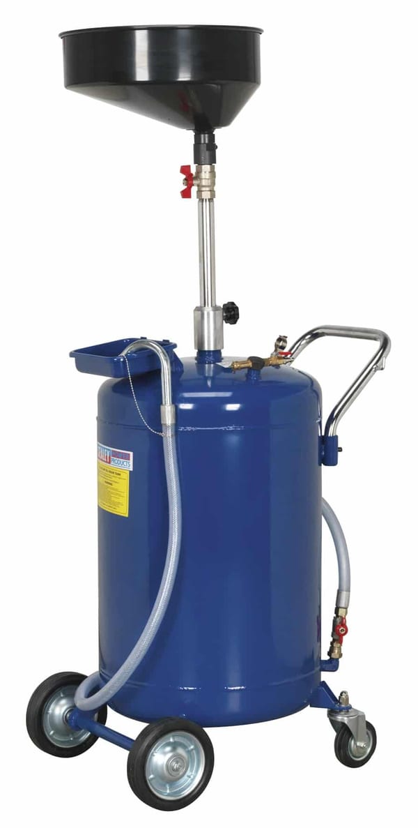 Mobile oil drainer 110ltr with air discharge for efficient lubrication and oil collection.
